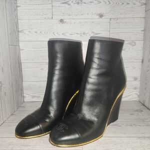 Chanel Lambskin Cap Toe Wedge Ankle Boots